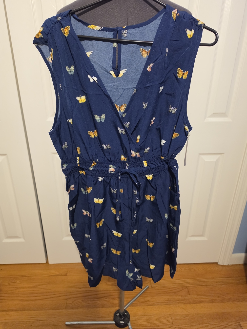Women New Navy Butterfly Print Sleeveless Romper